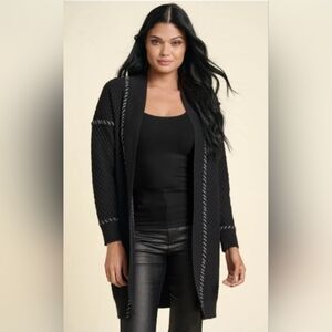 NWT VENUS Black Open-Front Whip Stitch Cardigan